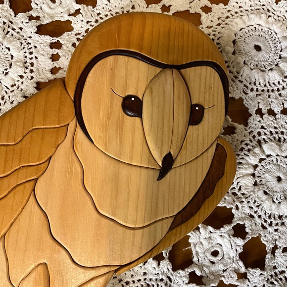 Handcrafted Intarsia Wooden Barn Owl Wall Art Rustic Home Nature Wildlife Folk - Picture 4 of 8